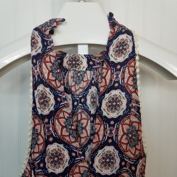 Aqua Floral Circle Pattern V-Neck Romper XS - Picture 4 of 7